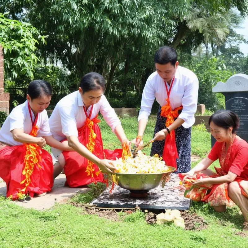 Gia đình làm lễ cúng tạ mộ