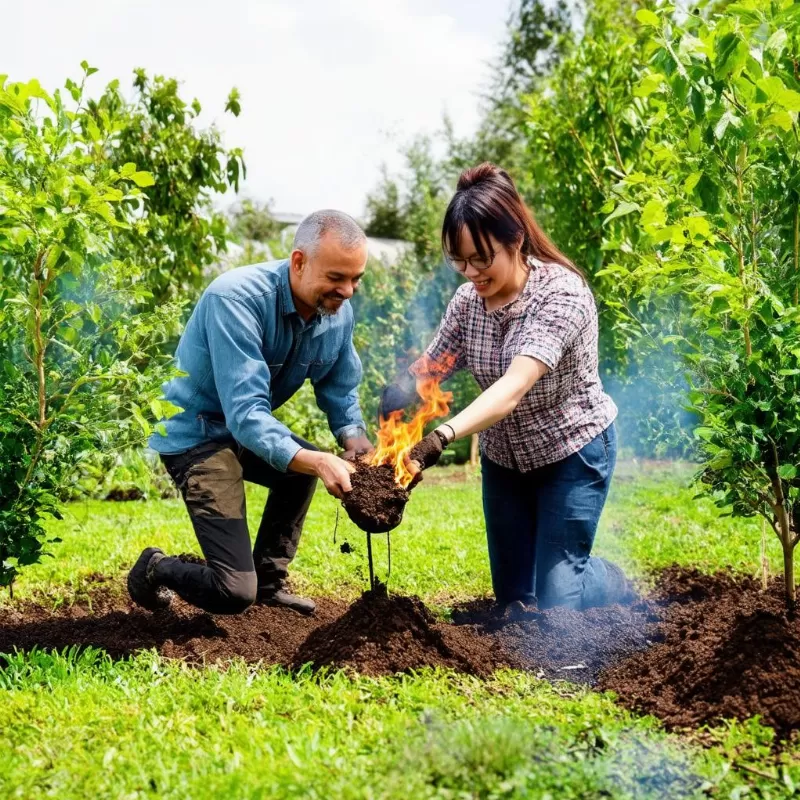 Hình ảnh vợ chồng mệnh Kim - Hỏa cùng nhau trồng cây