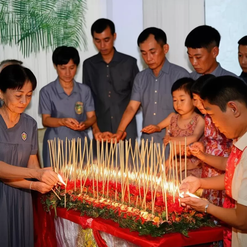 Gia Đình Thắp Nhang Giỗ Mẹ