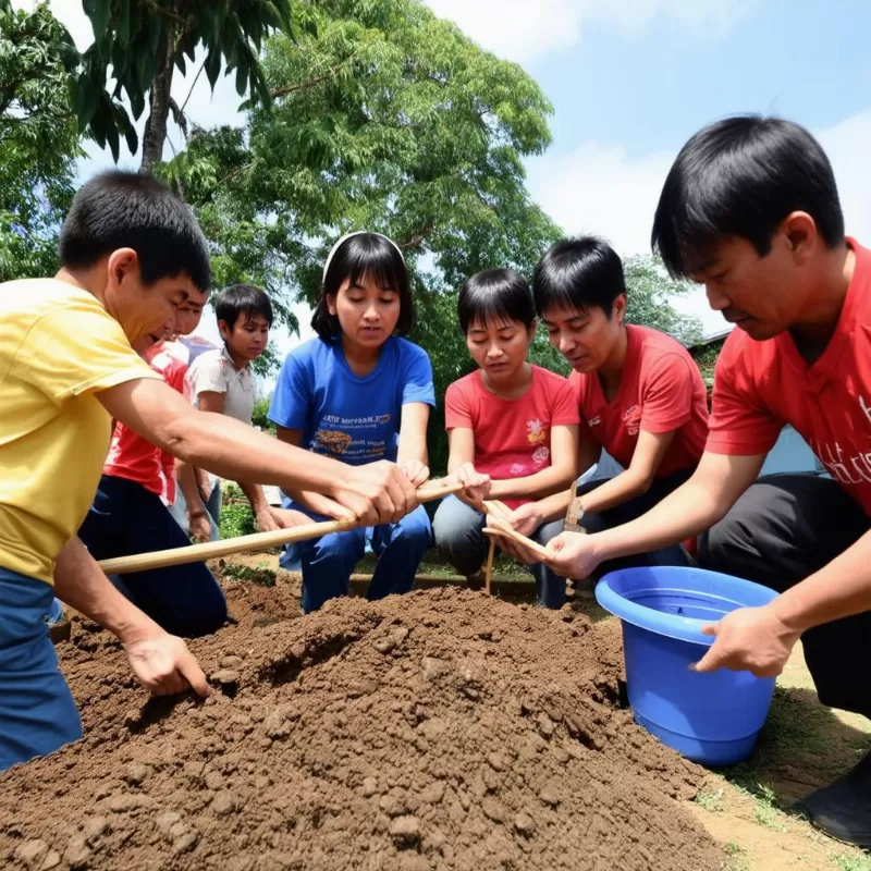 Gia đình làm lễ cúng đổ mái nhà